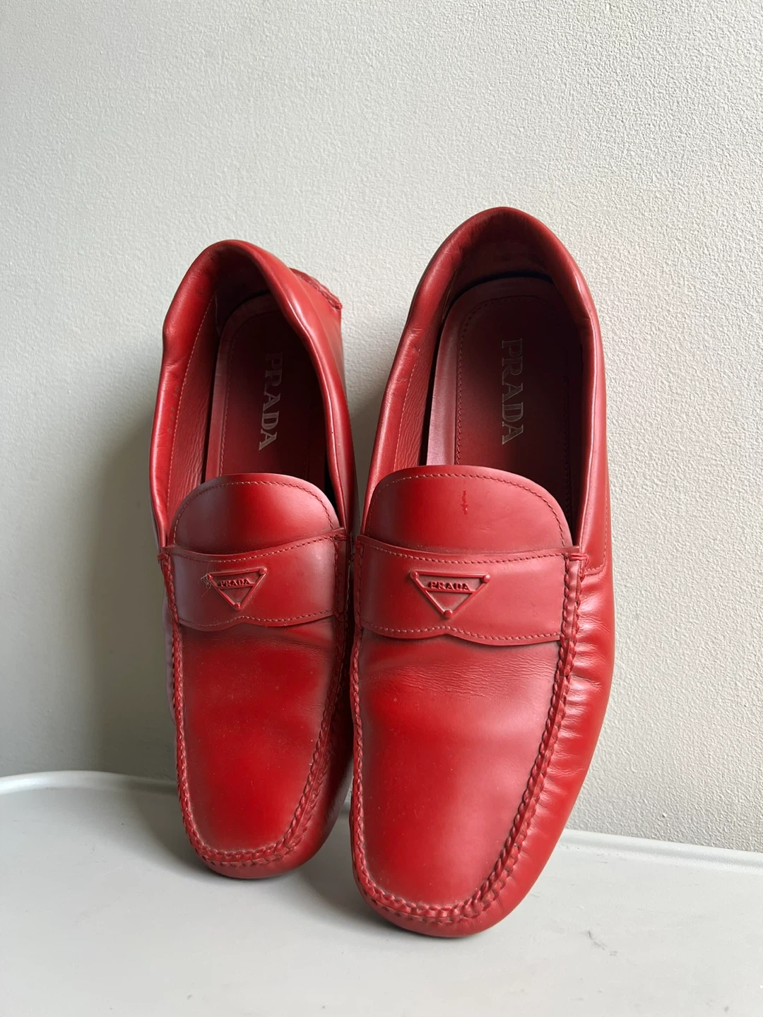 PRADA Red Leather Driving Loafers