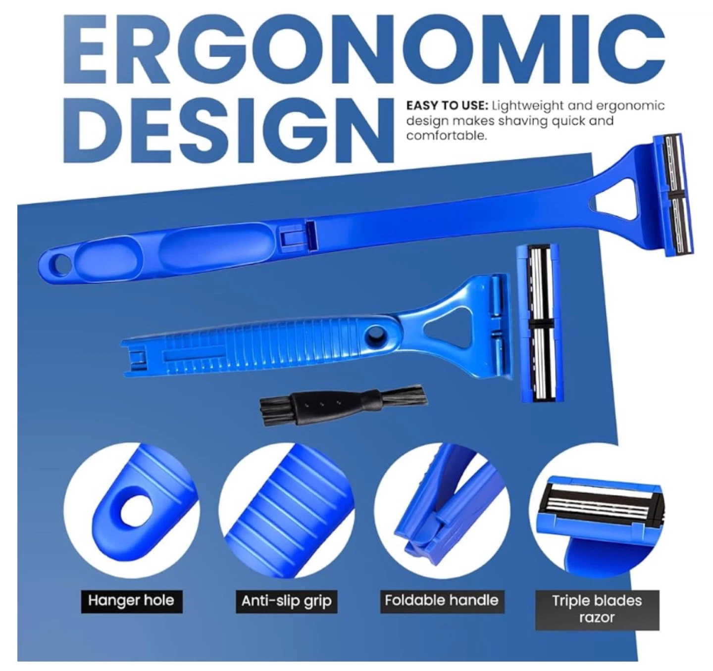 Back Shaver with Triple Blades and Foldable Handle