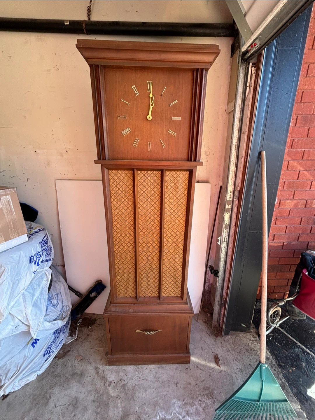 Vintage Wood Console Clock with Record Player