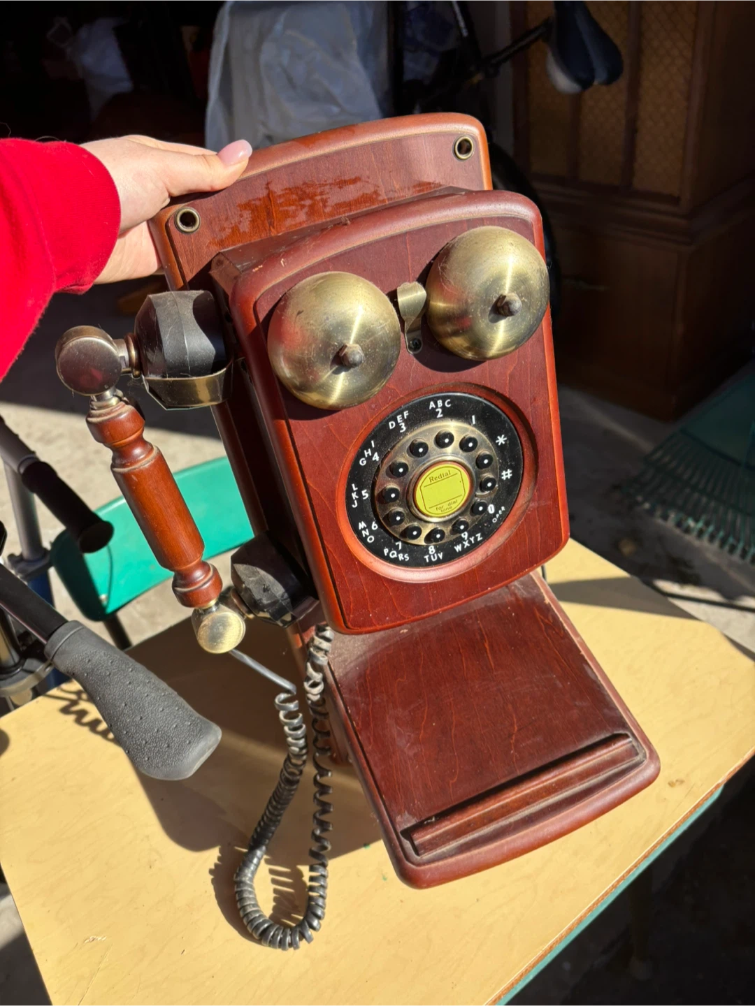 Vintage Wooden Wall Mount Rotary Phone