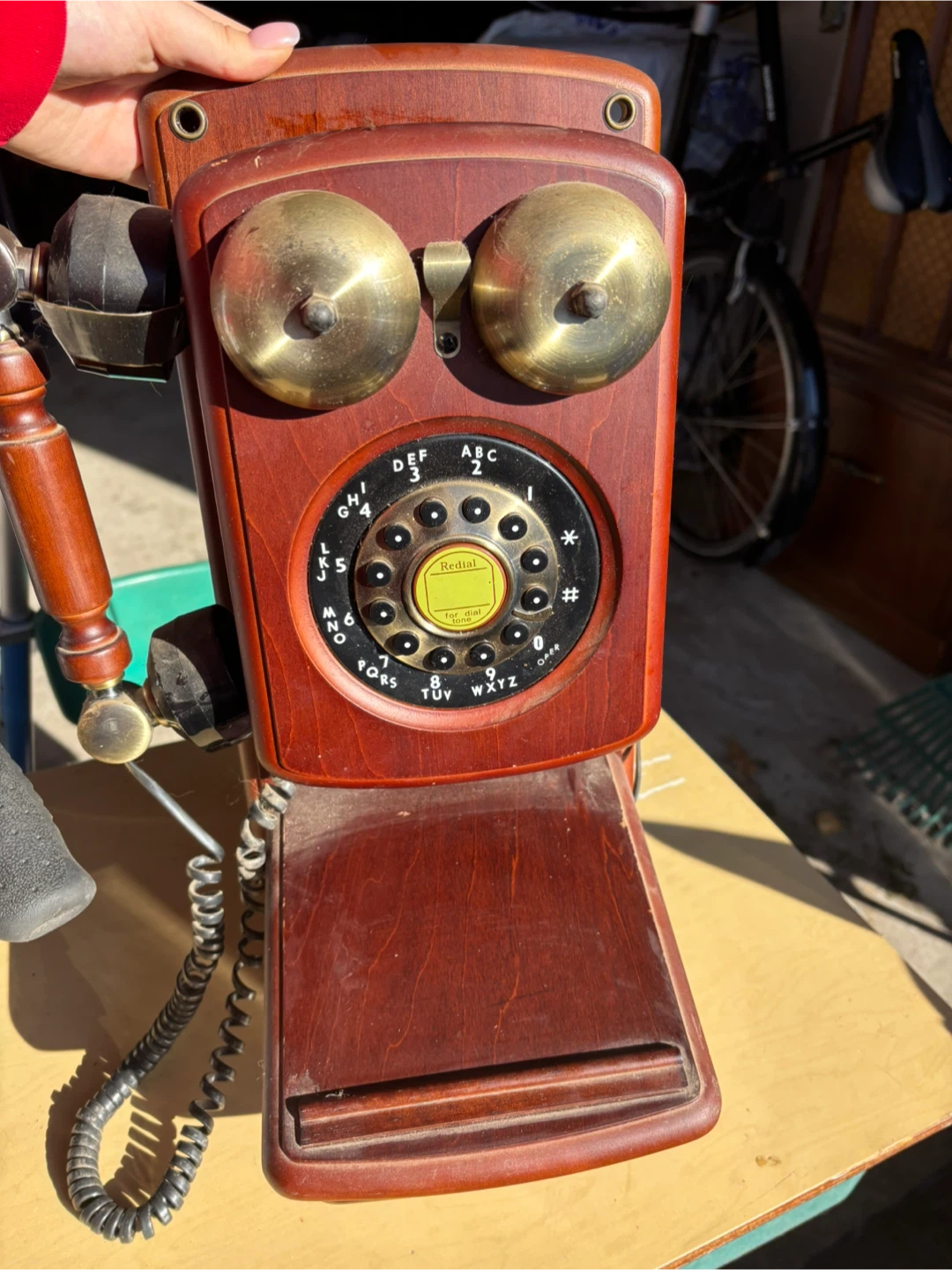 Vintage Wooden Wall Mount Rotary Phone - photo 2