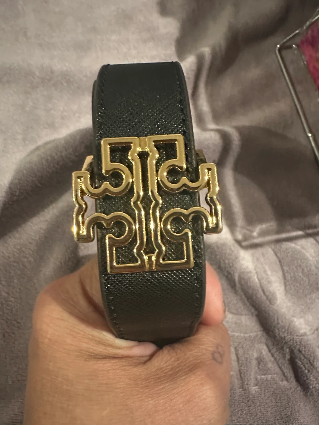 Tory Burch Black Leather Belt with Gold Logo Buckle - photo 2