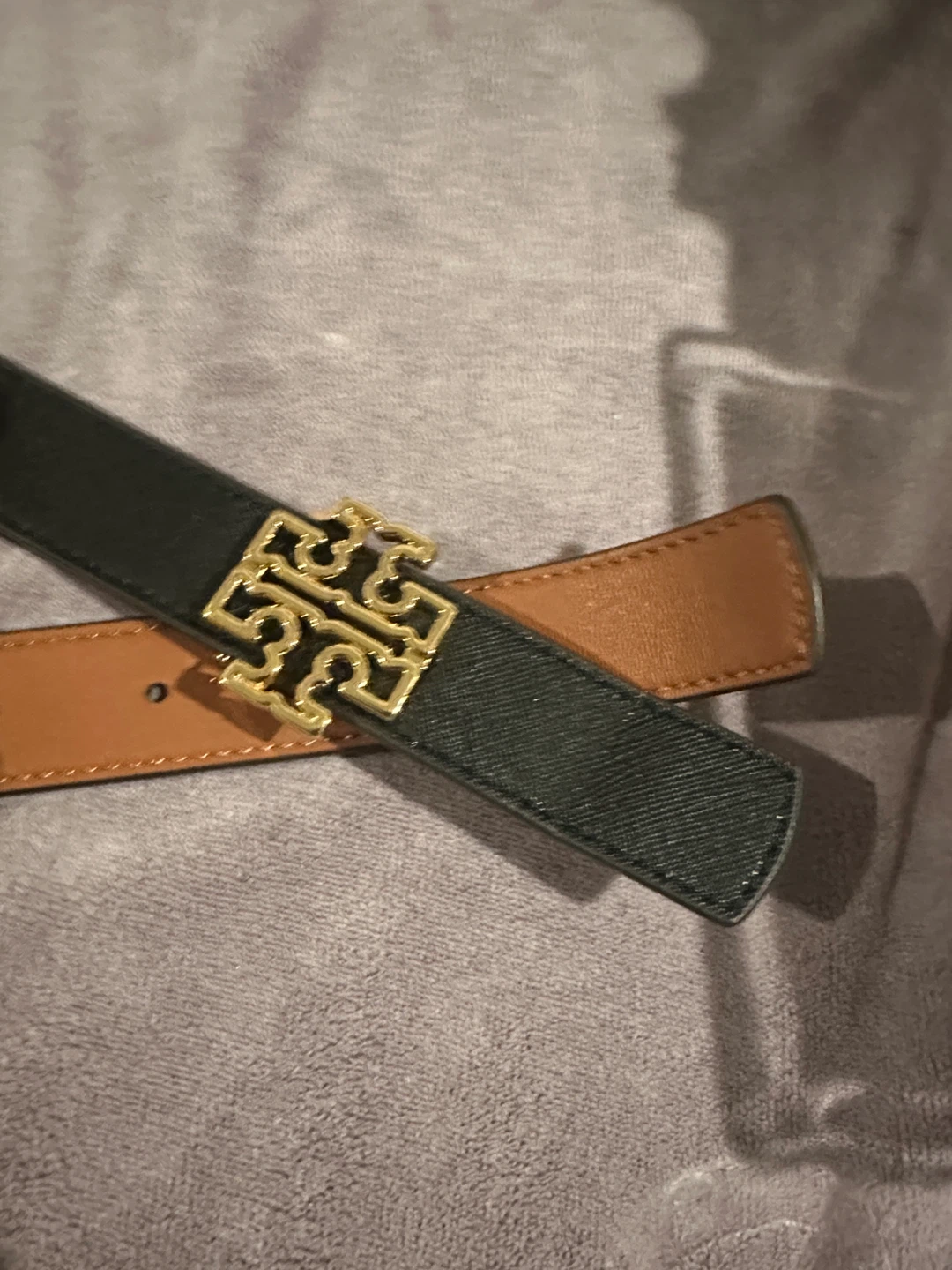 Tory Burch Black Leather Belt with Gold Logo Buckle