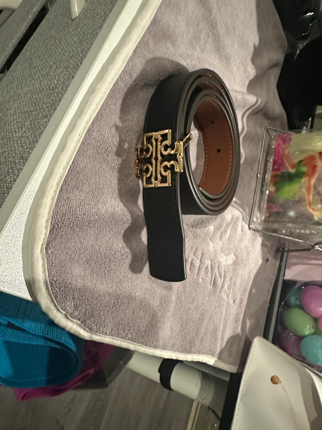 Tory Burch Black Leather Belt with Gold Logo Buckle - photo 5