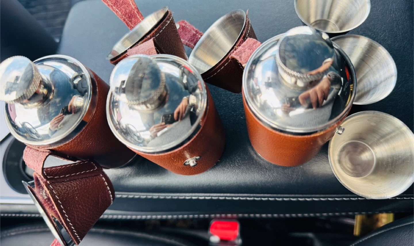 Set of 3 Danier Stainless Steel Flasks with Genuine Leather - photo 3