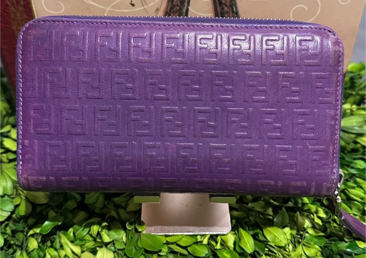 Fendi Purple Embossed Zip Around Wallet