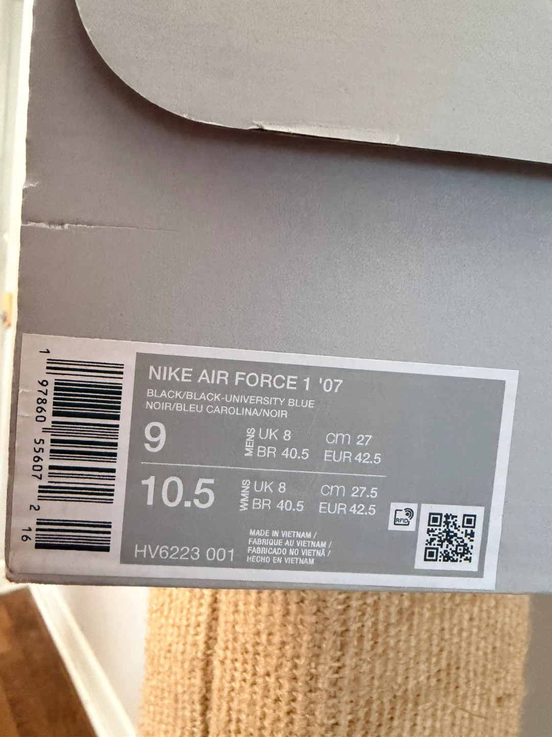 Nike Air Force 1 '07 Black University Blue Shoes Size 10.5