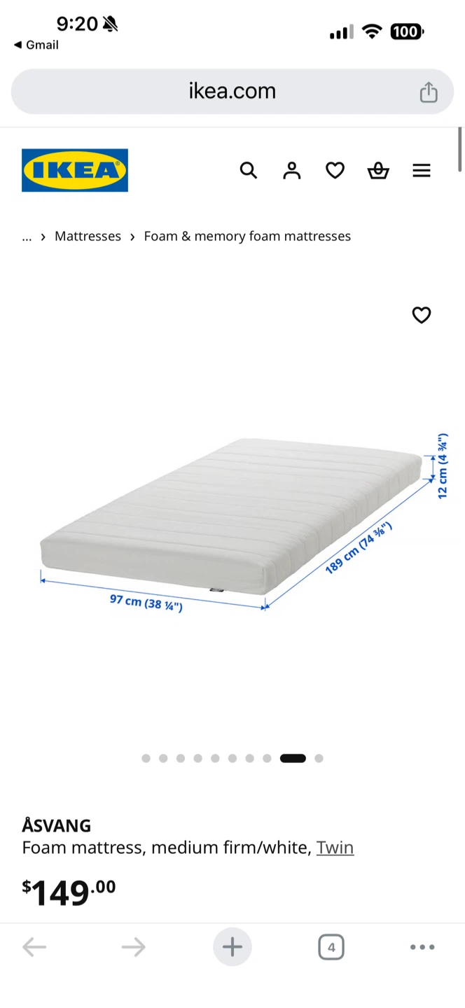 IKEA ÅSVANG Twin Foam Mattress - Medium Firm, White