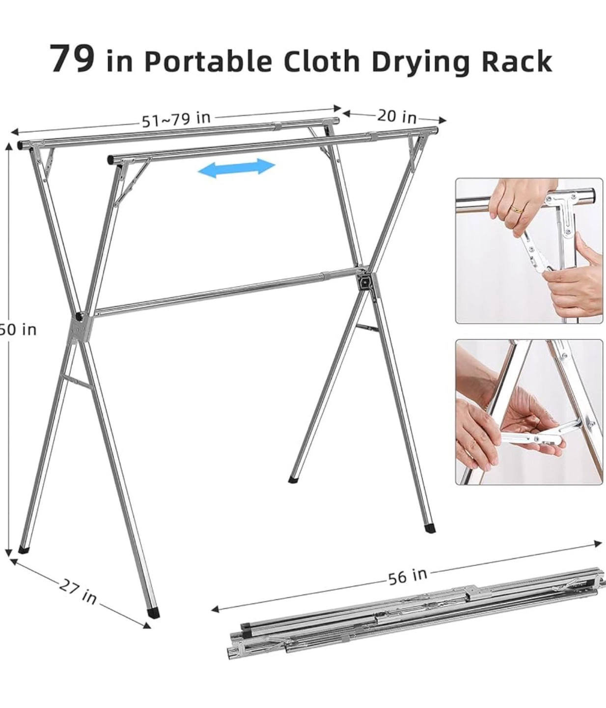 funest Clothes Drying Rack, 79 Inches Adjustable & Foldable - photo 3