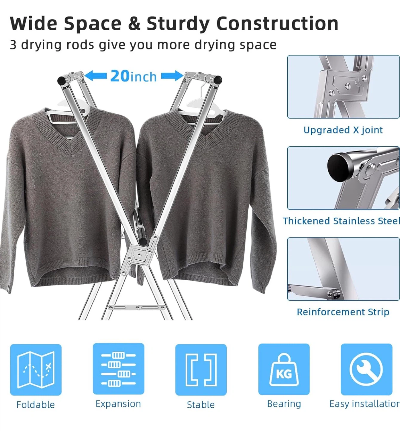 funest Clothes Drying Rack, 79 Inches Adjustable & Foldable - photo 4