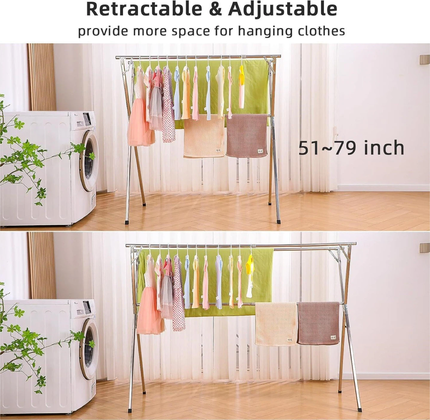 funest Clothes Drying Rack, 79 Inches Adjustable & Foldable - photo 2