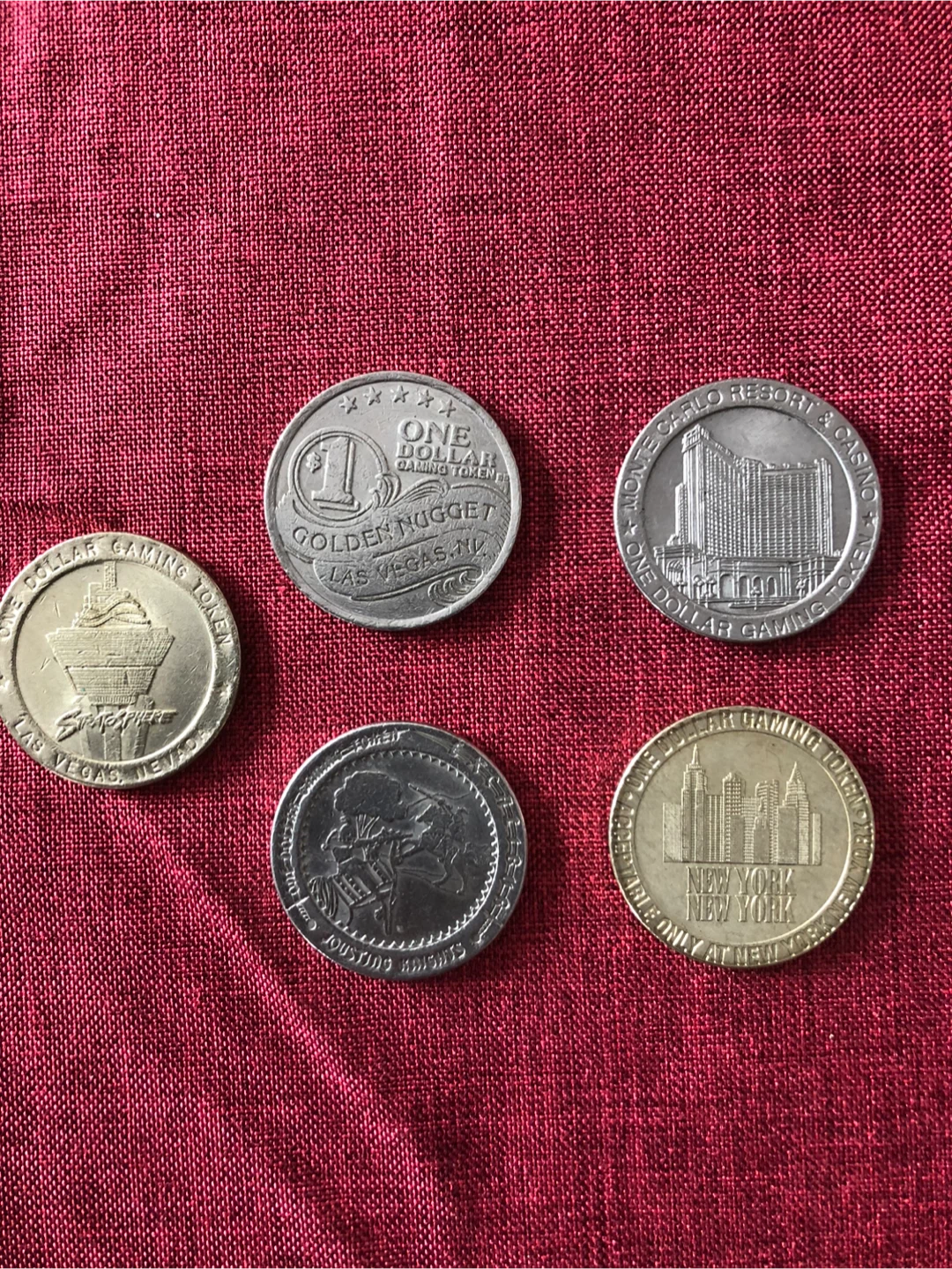 Collection of 5 Las Vegas Gaming Tokens