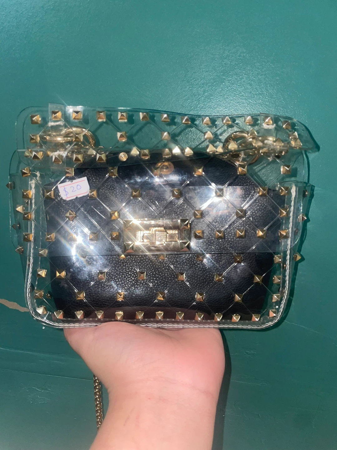 Clear Studded Crossbody Bag with Black Insert