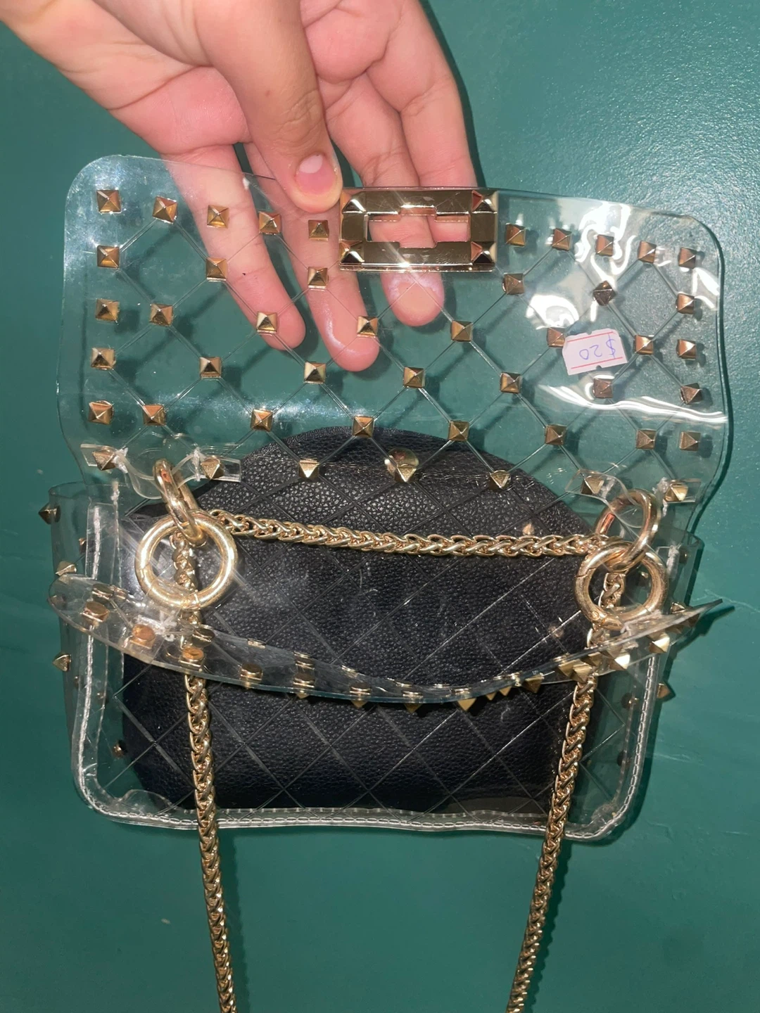 Clear Studded Crossbody Bag with Black Insert - photo 2