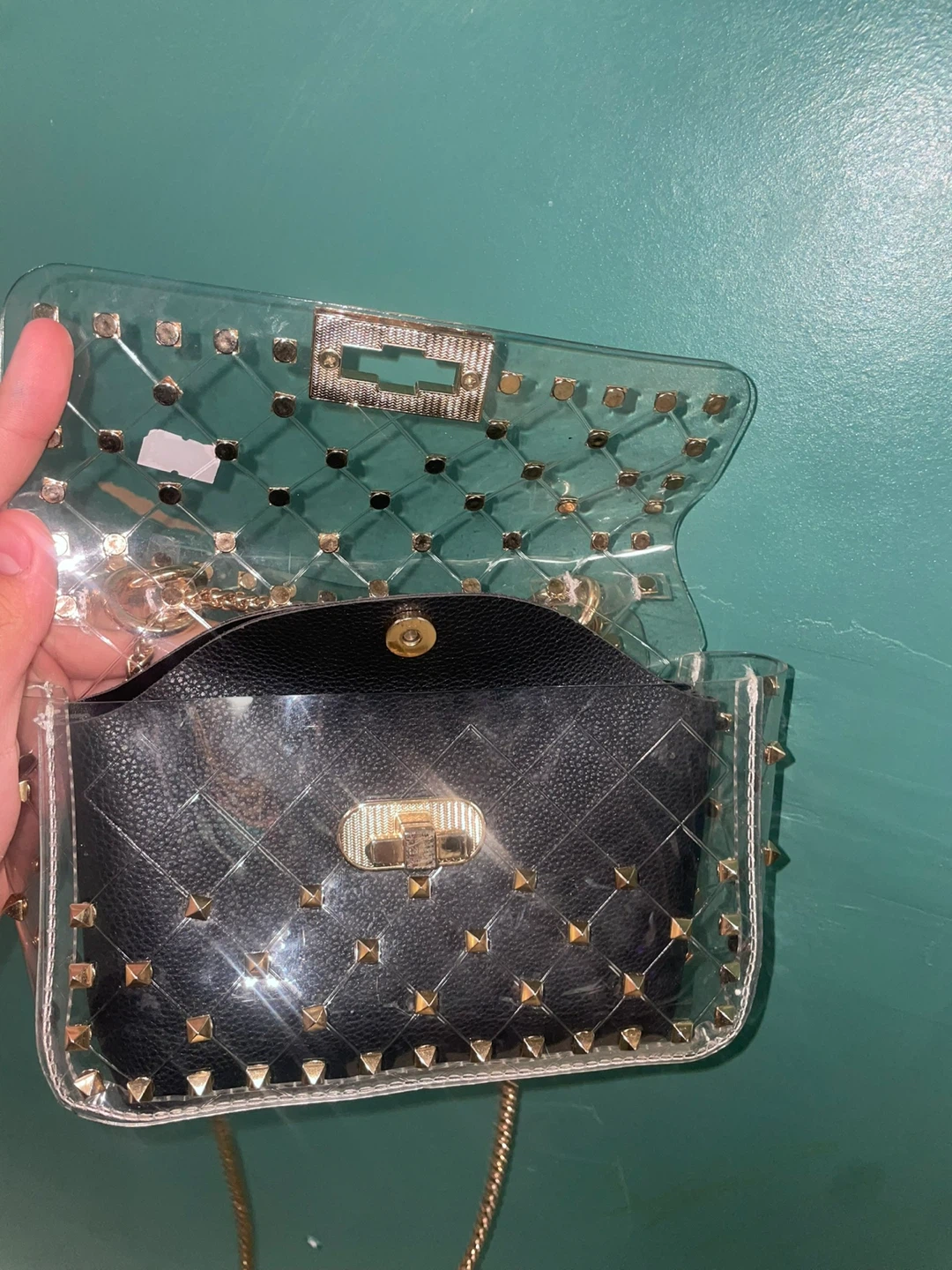 Clear Studded Crossbody Bag with Black Insert - photo 3