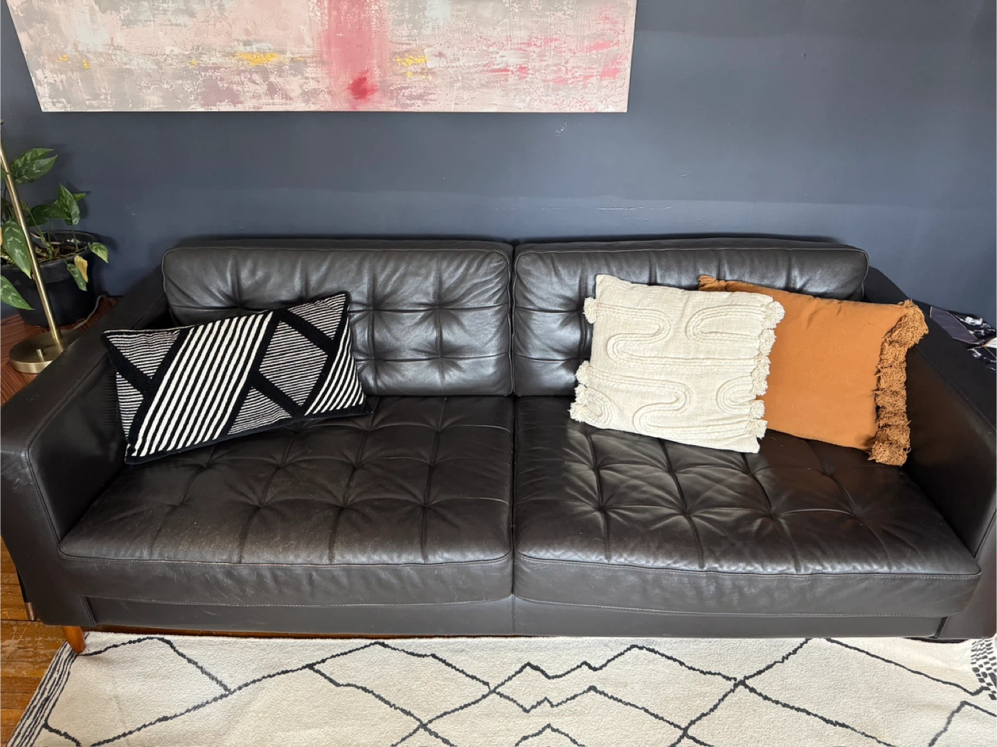 IKEA Morabo Black Leather Sofa - photo 4