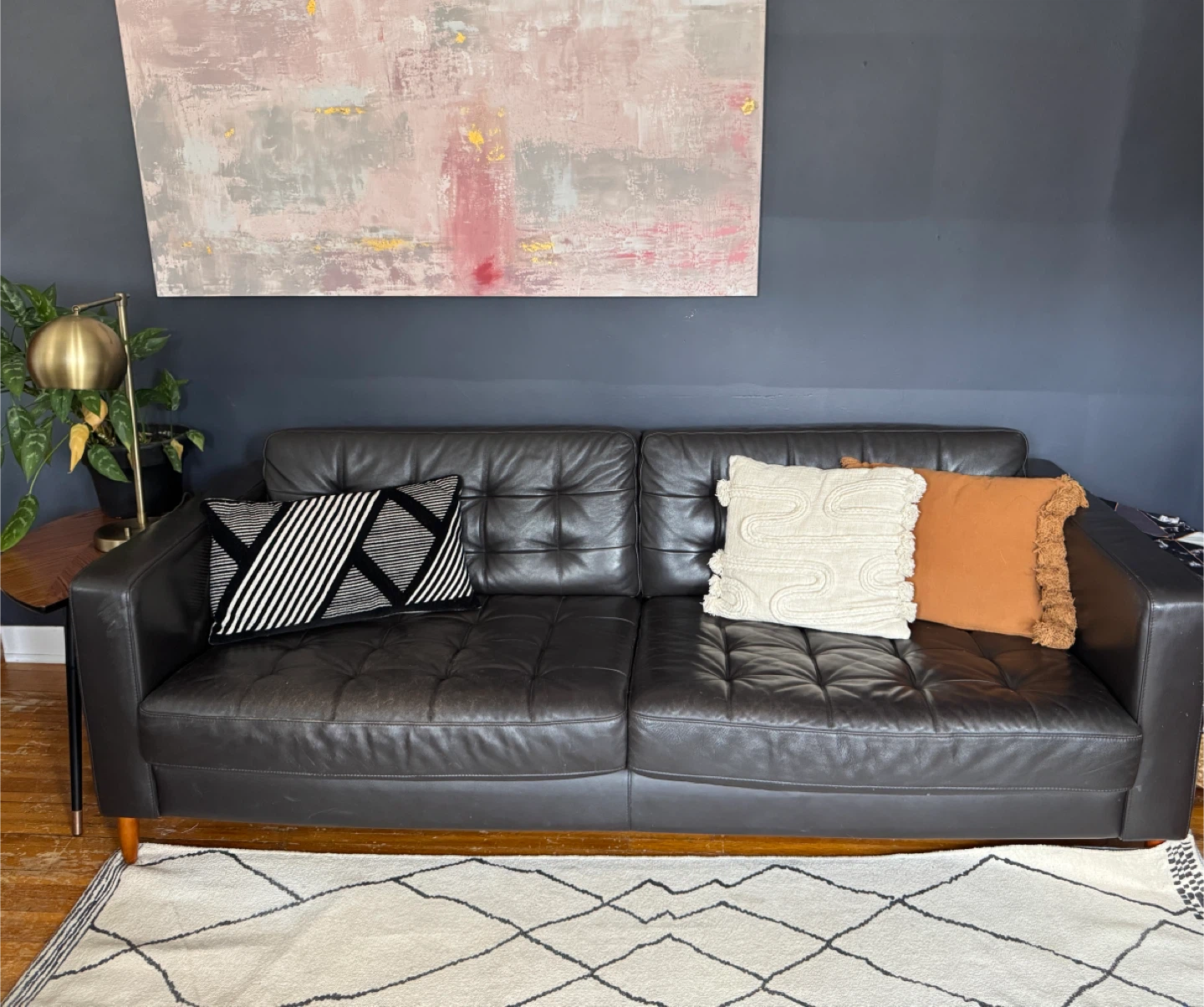 IKEA Morabo Black Leather Sofa - photo 3