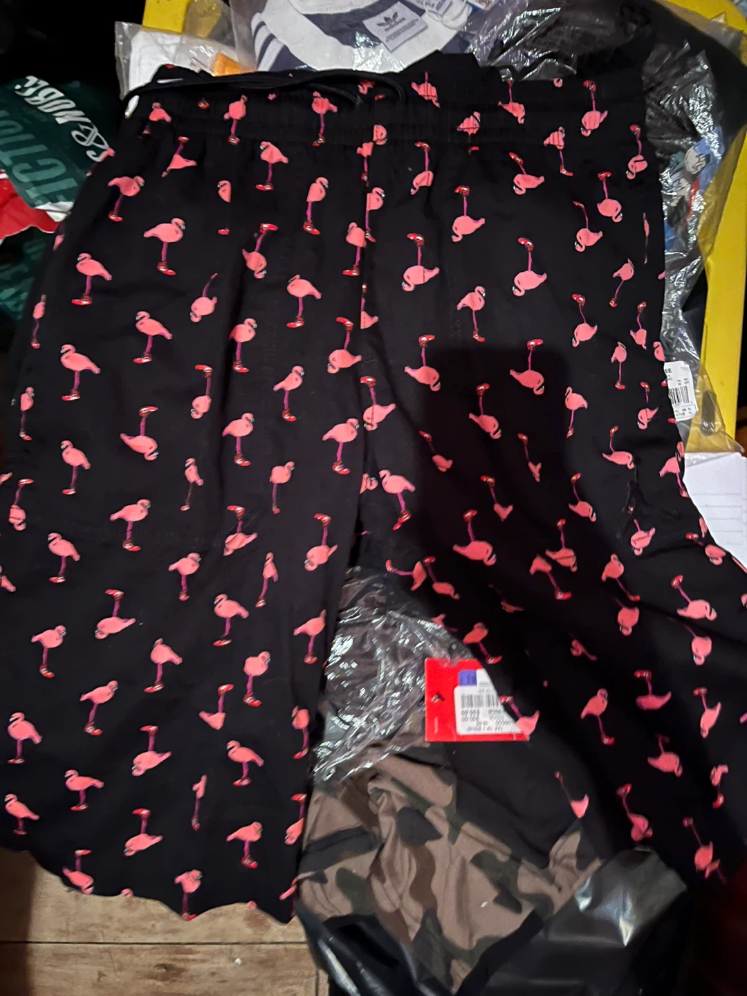 Black Flamingo Print Shorts