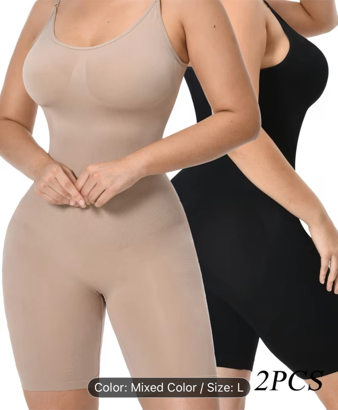 2 Piece Bodysuit Shapewear - Black & Nude - Size L