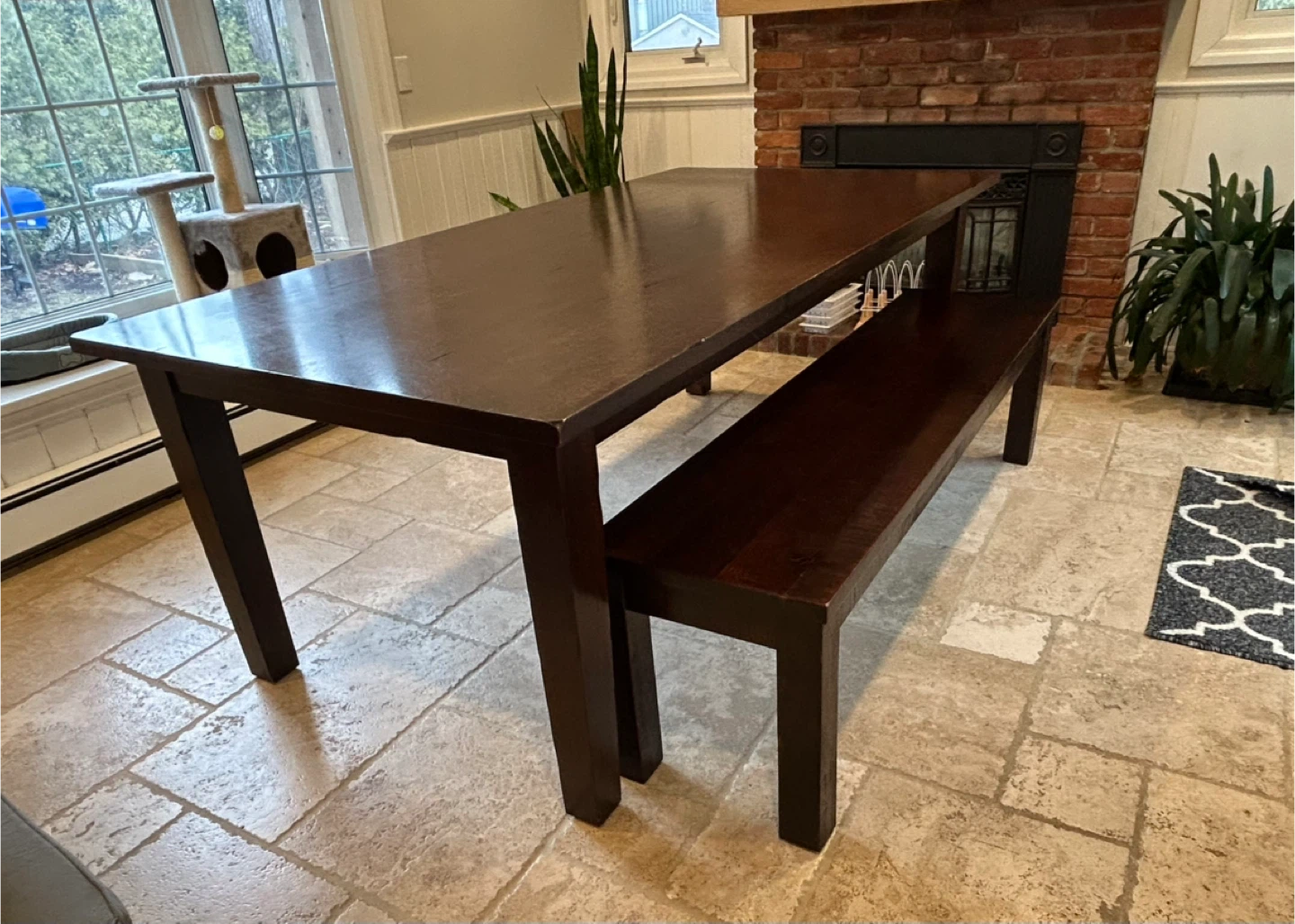 Solid Wood Dining Table with Bench
