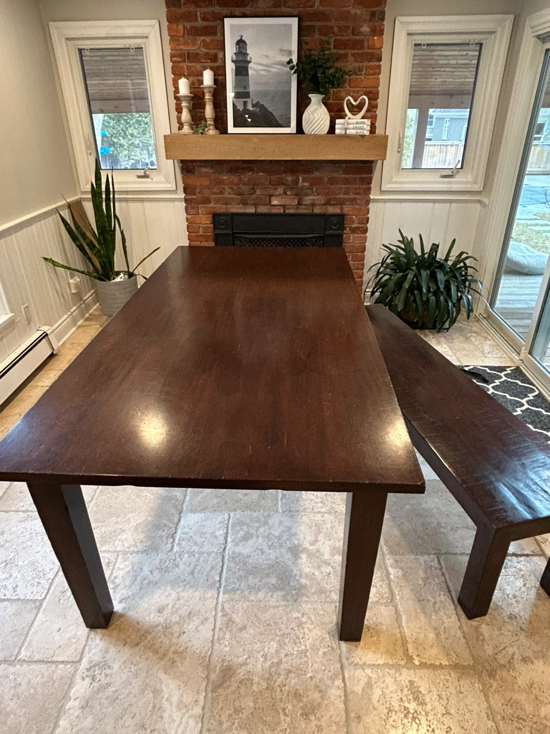 Solid Wood Dining Table with Bench - photo 3
