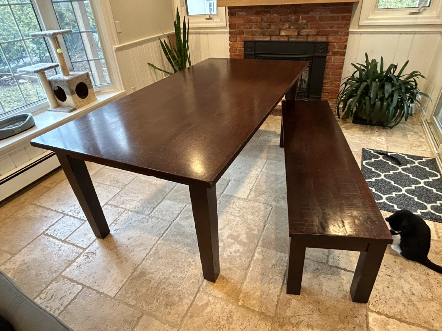 Solid Wood Dining Table with Bench - photo 4