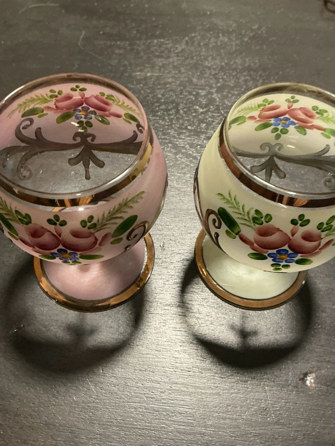 Two mini snifters hand painted Murano style