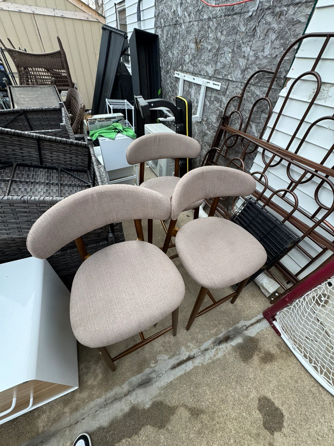 Set of 3 Light Tan Fabric Upholstered Bar Stools