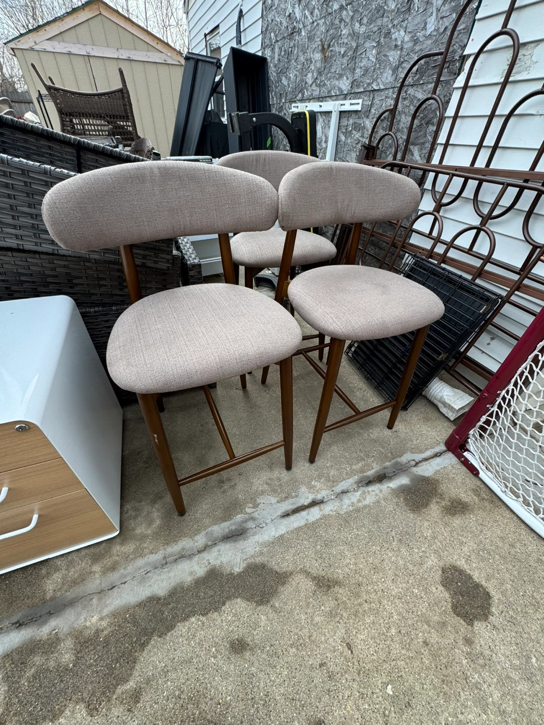 Set of 3 Light Tan Fabric Upholstered Bar Stools - photo 3