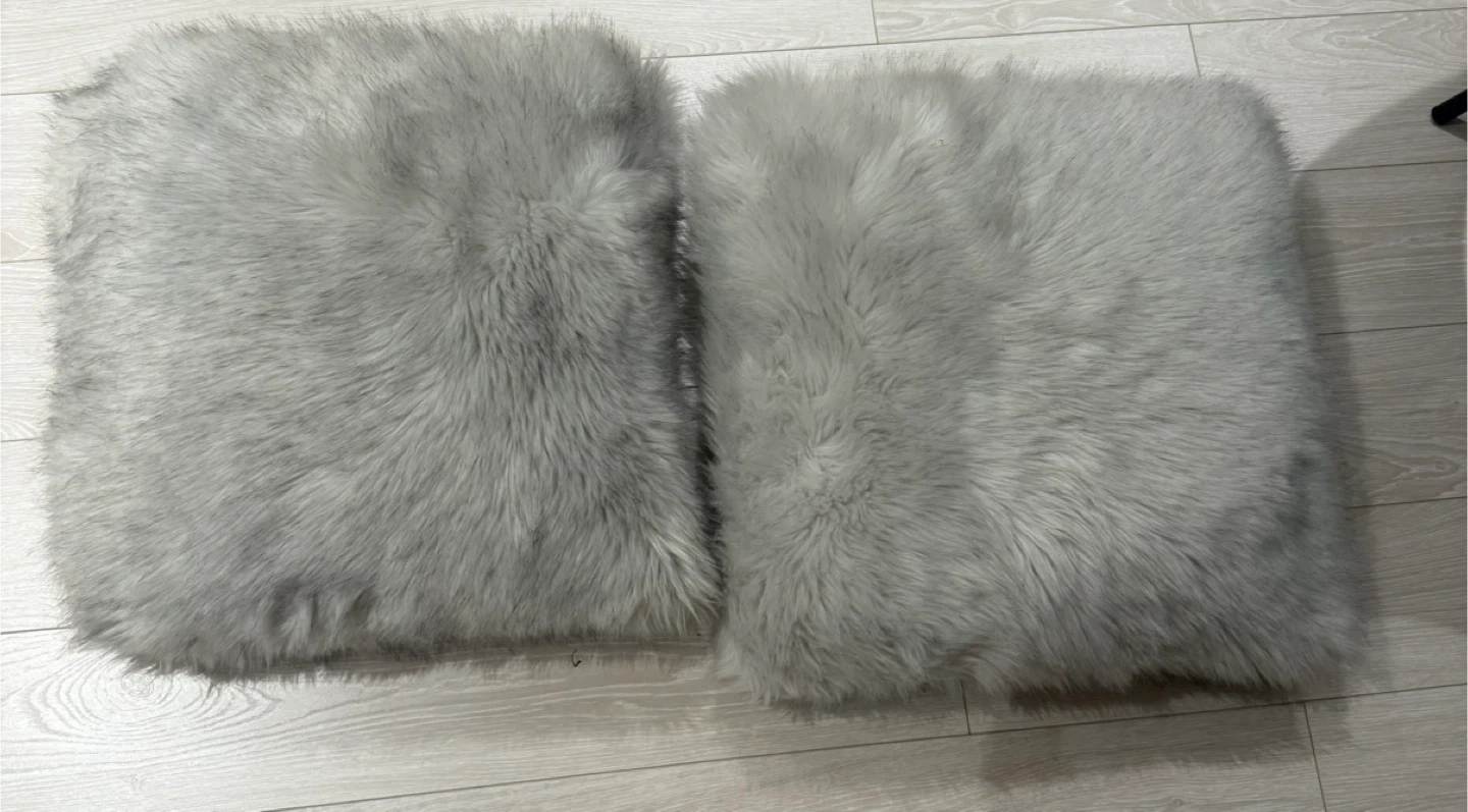 Set of 2 Grey Faux Fur Throw Pillow Covers