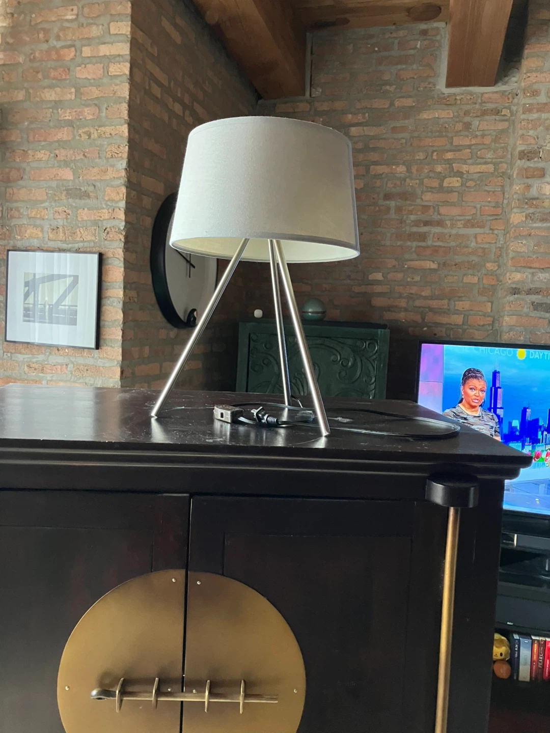 Tripod Table Lamp with Gray Drum Shade - photo 3