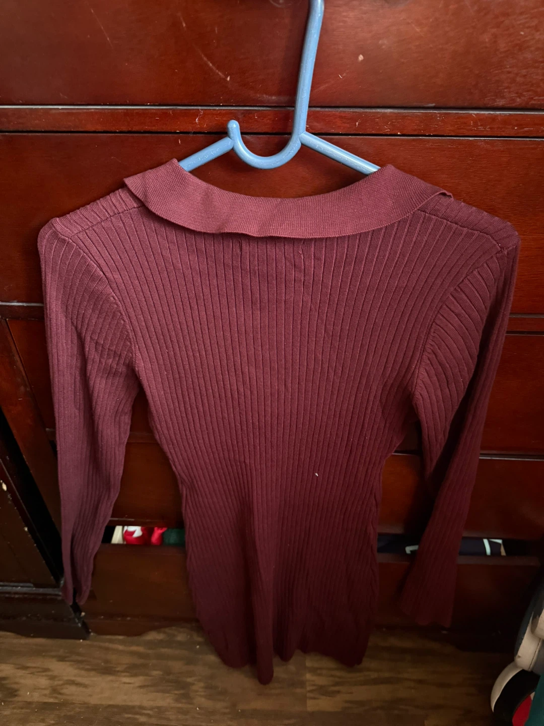 Love Tree Burgundy Ribbed Collared Long Sleeve Dress - photo 2
