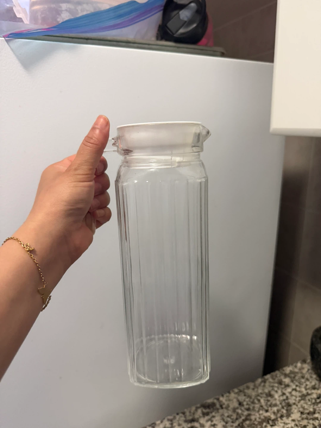 Clear Glass Pitcher with White Lid