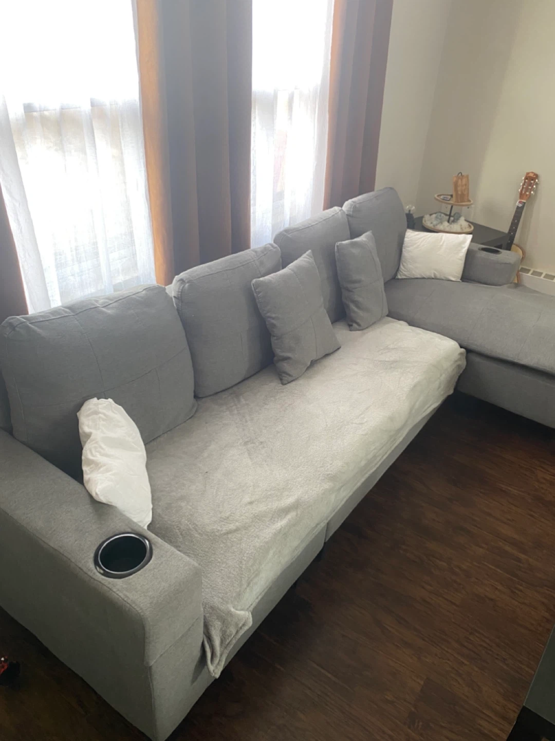 Grey Sectional Sofa with Cup Holders - photo 2