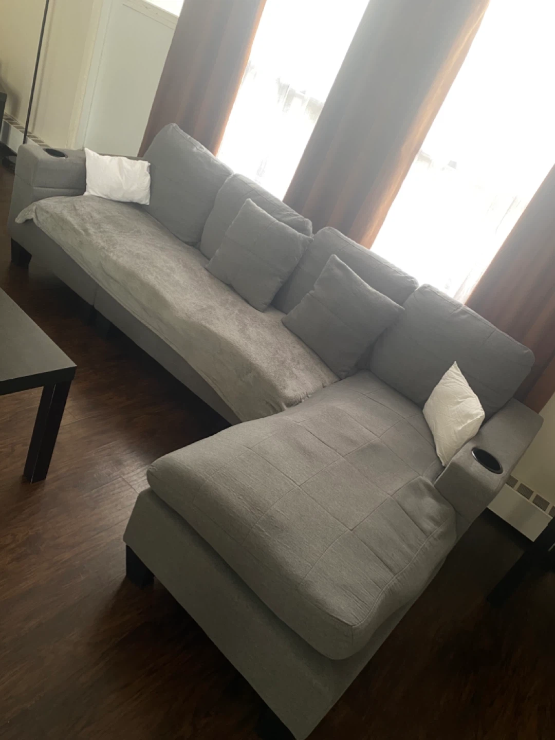 Grey Sectional Sofa with Cup Holders - photo 3