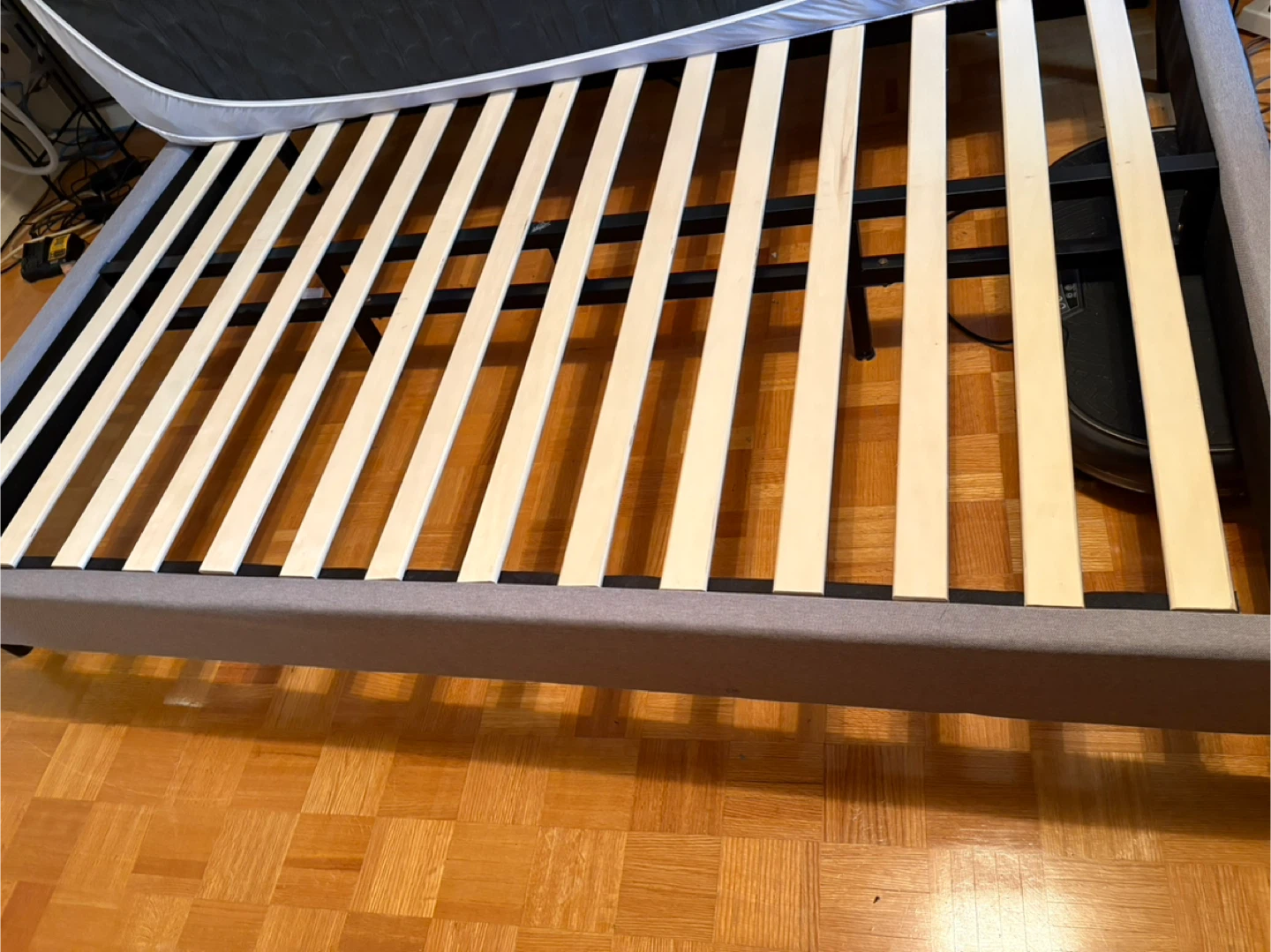 Grey Upholstered Bed Frame with Slats - photo 2