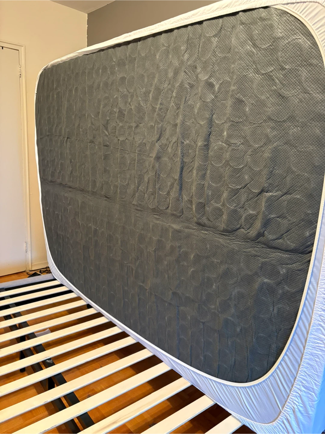 Grey Upholstered Bed Frame with Slats - photo 4