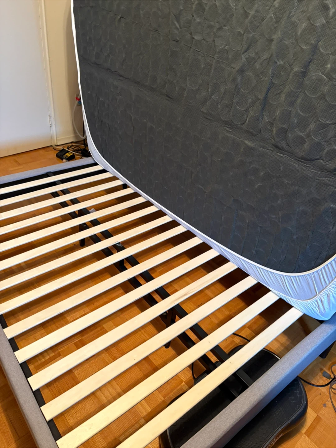 Grey Upholstered Bed Frame with Slats