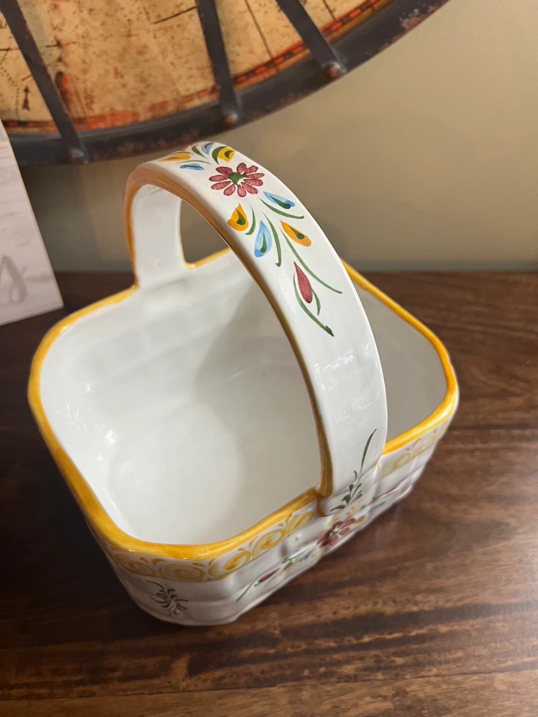 Vintage Portugal Hand Painted Ceramic Basket - photo 3