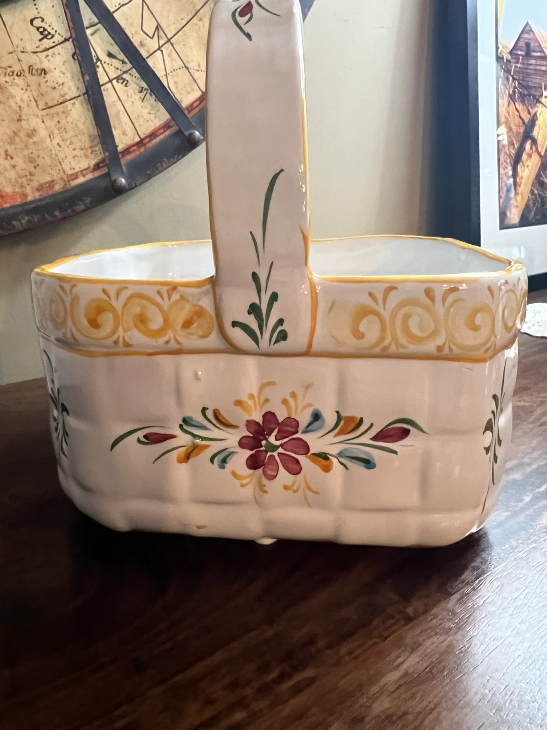 Vintage Portugal Hand Painted Ceramic Basket - photo 5