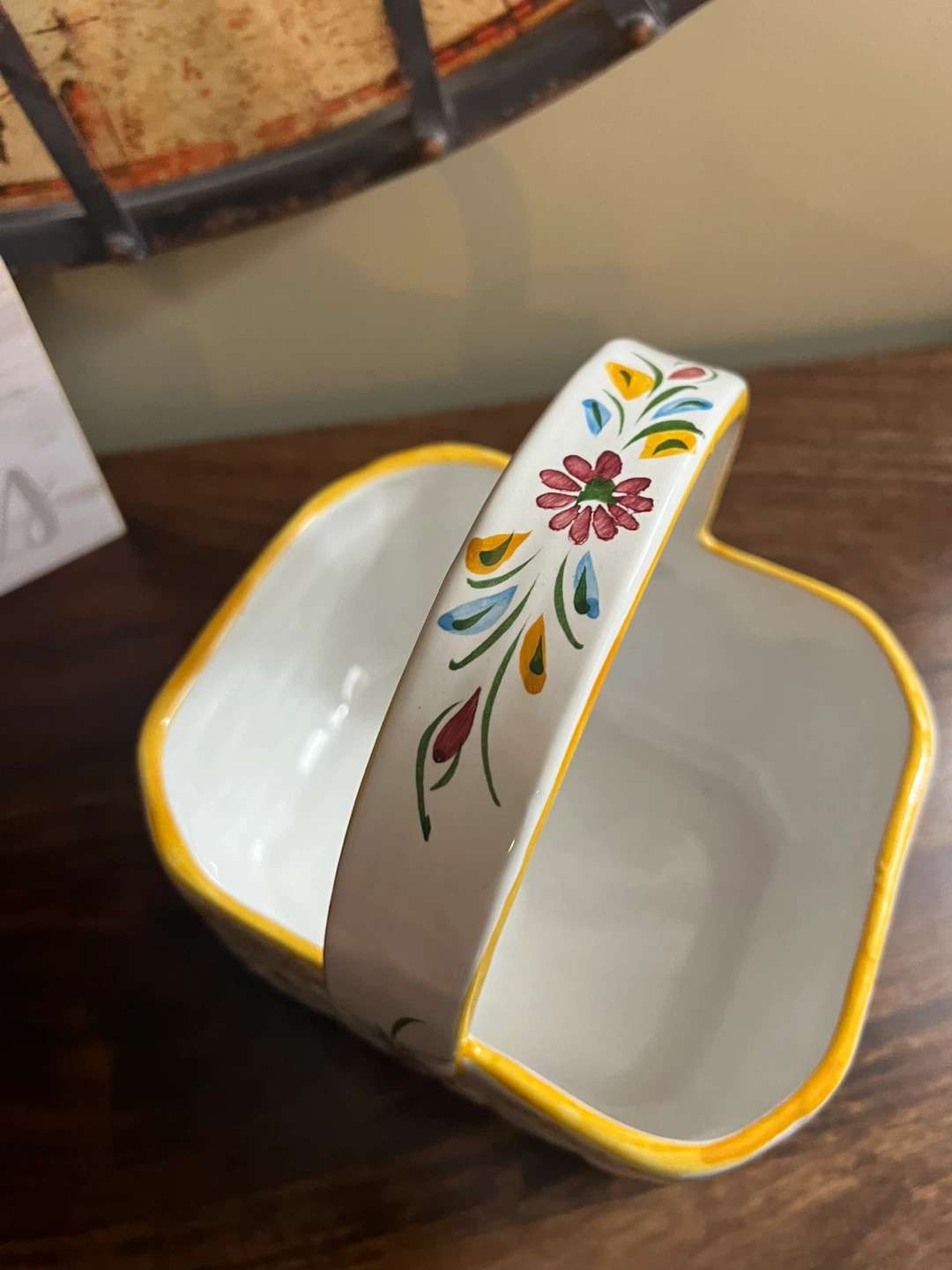 Vintage Portugal Hand Painted Ceramic Basket - photo 4