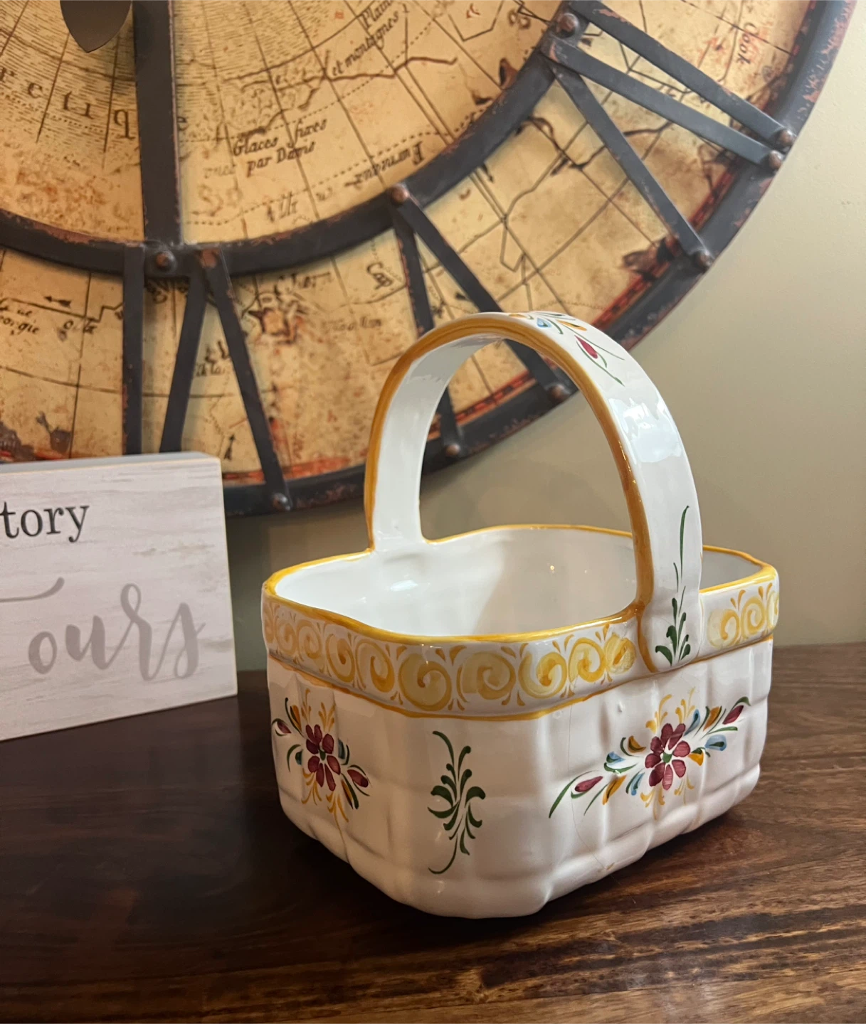 Vintage Portugal Hand Painted Ceramic Basket - photo 2