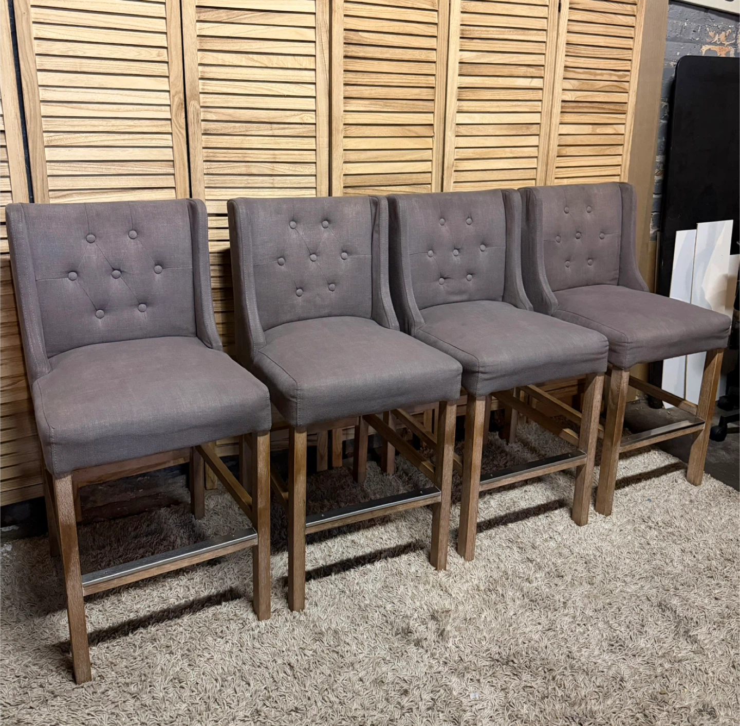 24” Grey Tufted Upholstered Bar Stools - photo 2