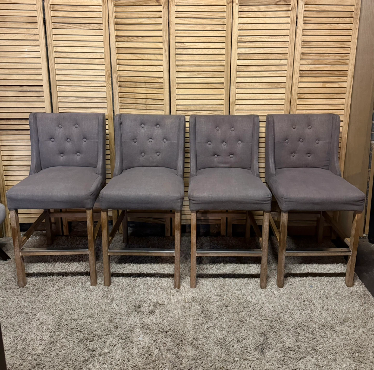 24” Grey Tufted Upholstered Bar Stools