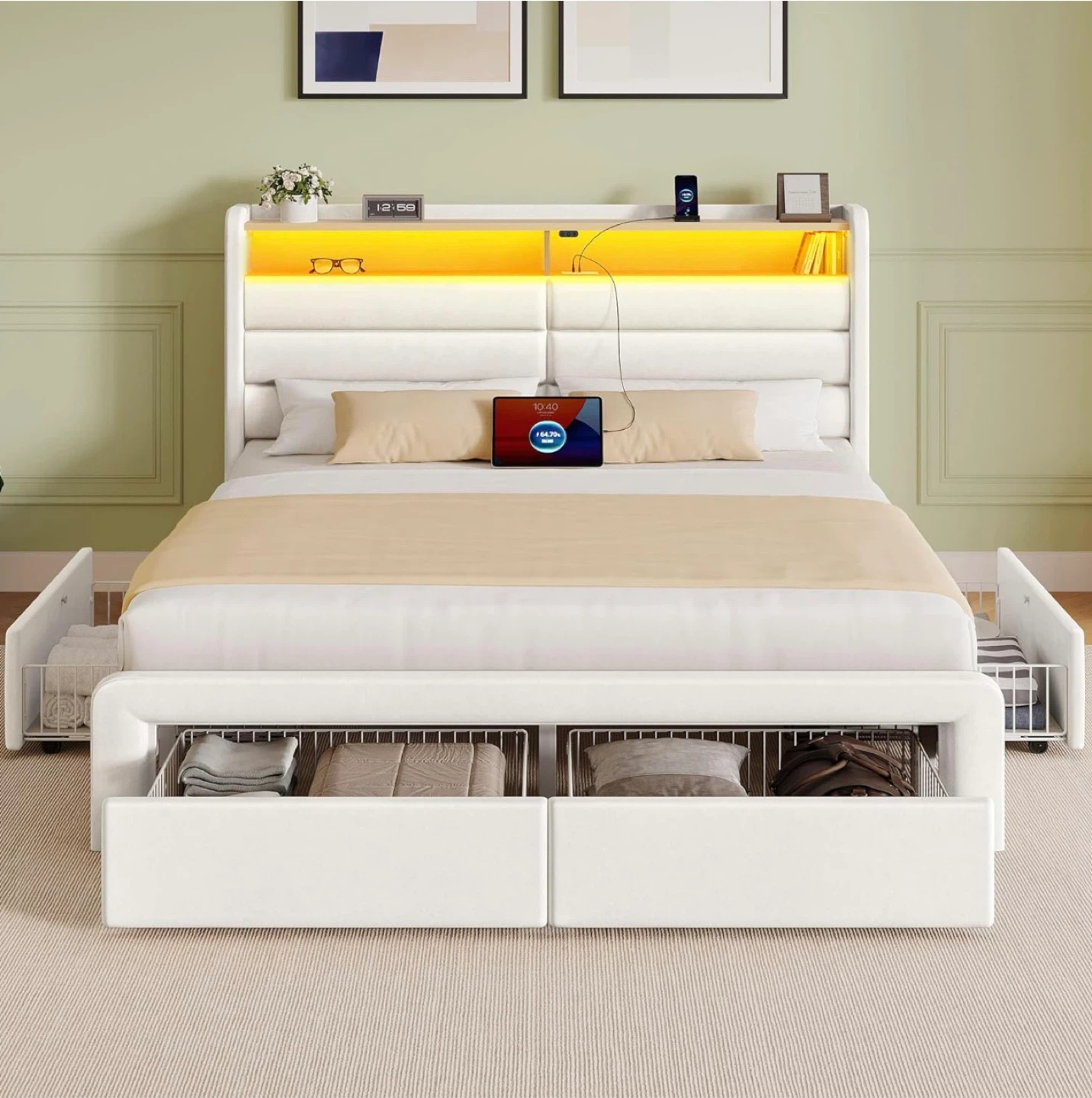 Seventable Full Bed with LED, Drawers & USB Ports - photo 2