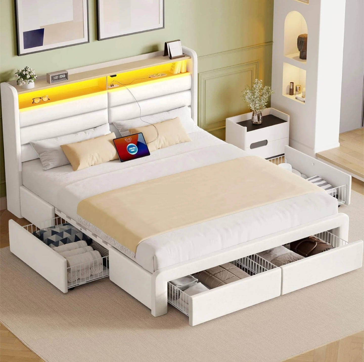 Seventable Full Bed with LED, Drawers & USB Ports - photo 5