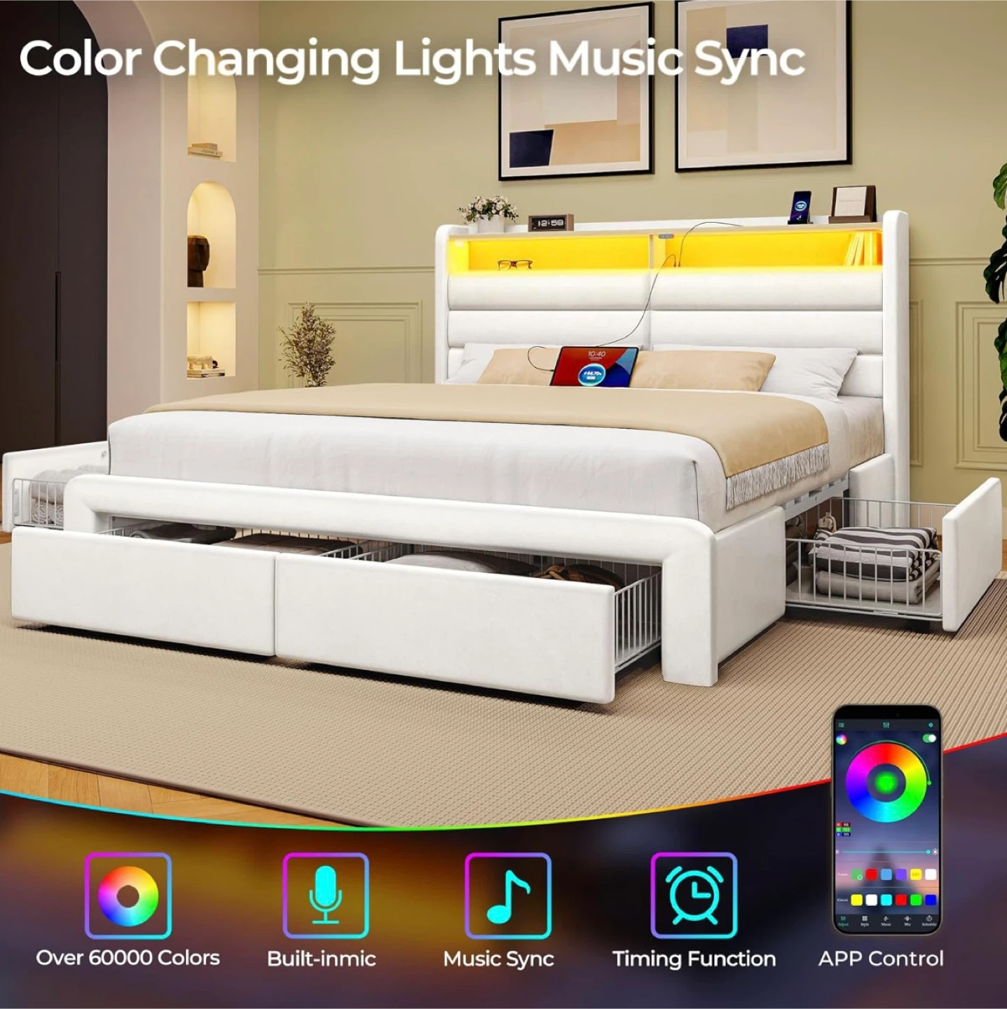 Seventable Full Bed with LED, Drawers & USB Ports - photo 4