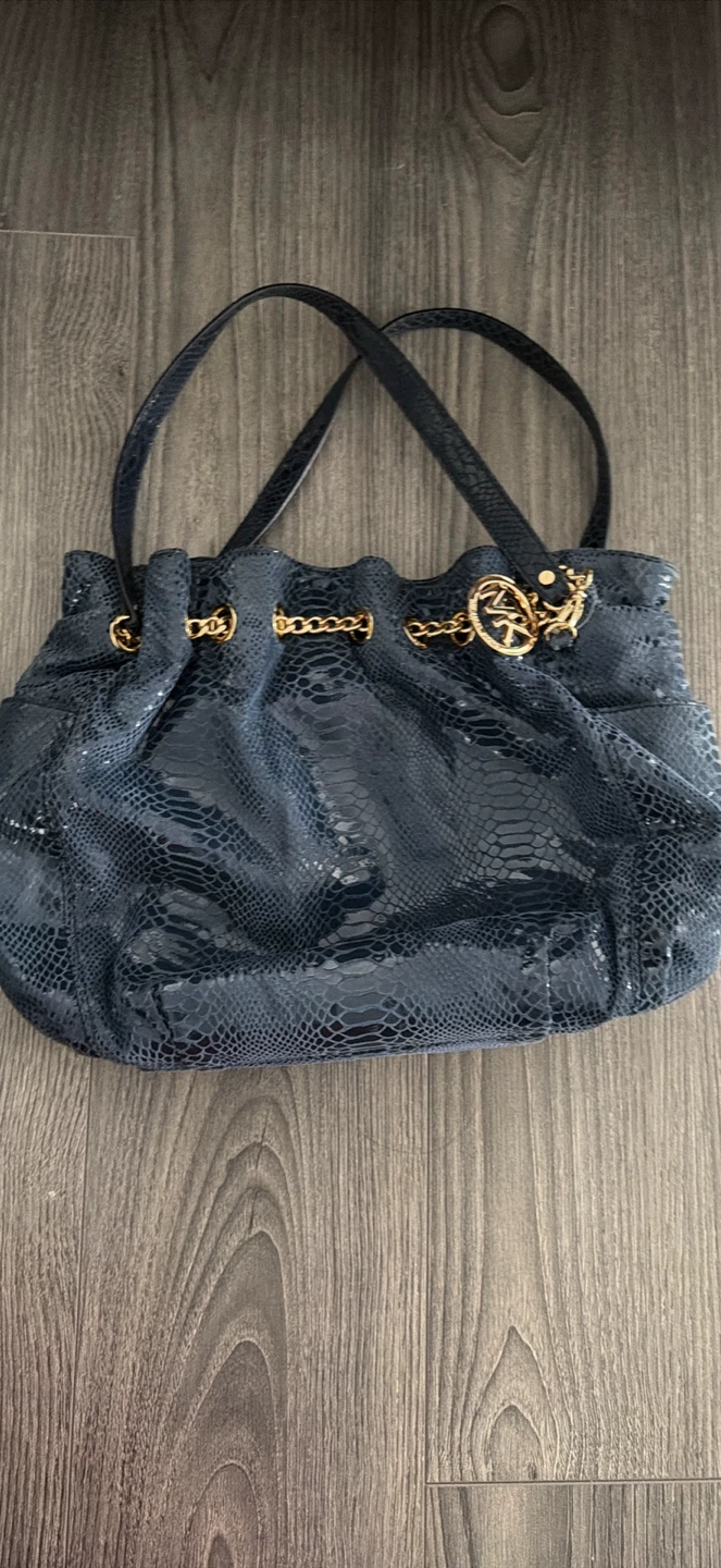 Michael Kors Navy Embossed Leather Hobo Bag