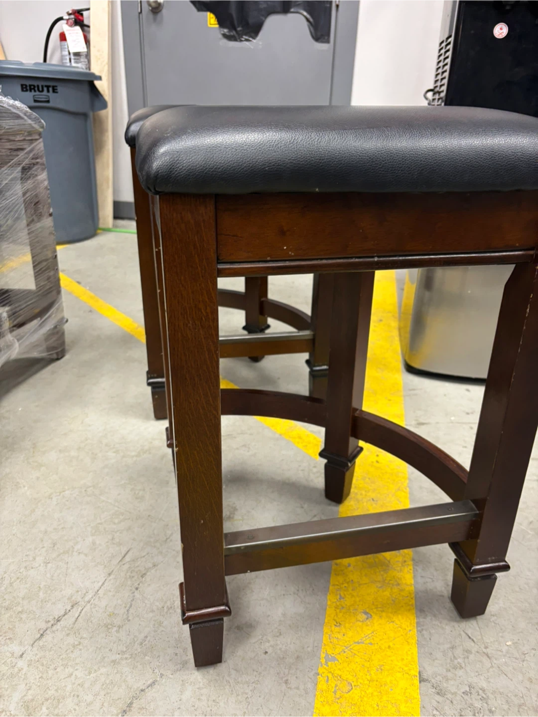 Set of 4 Wood Bar Stools with Black Faux Leather Tops - photo 2