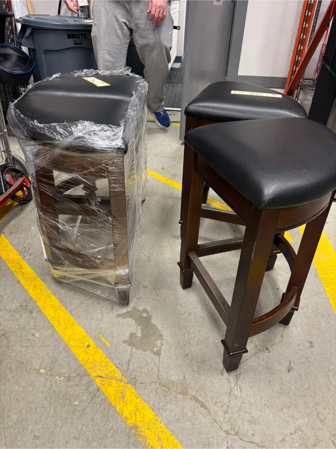 Set of 4 Wood Bar Stools with Black Faux Leather Tops - photo 3